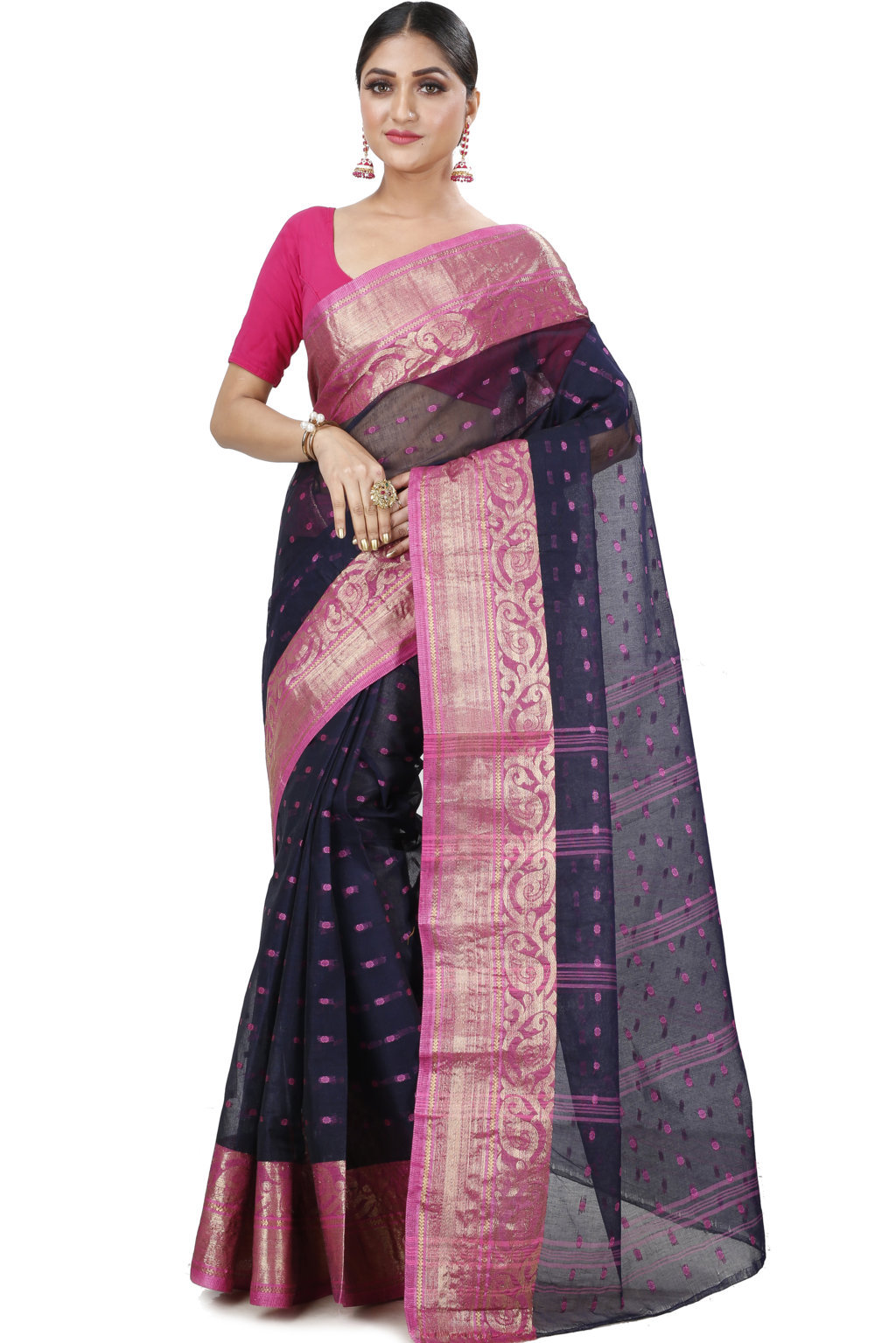 Night Blue Pure Cotton Sachi Tant Saree (1023)