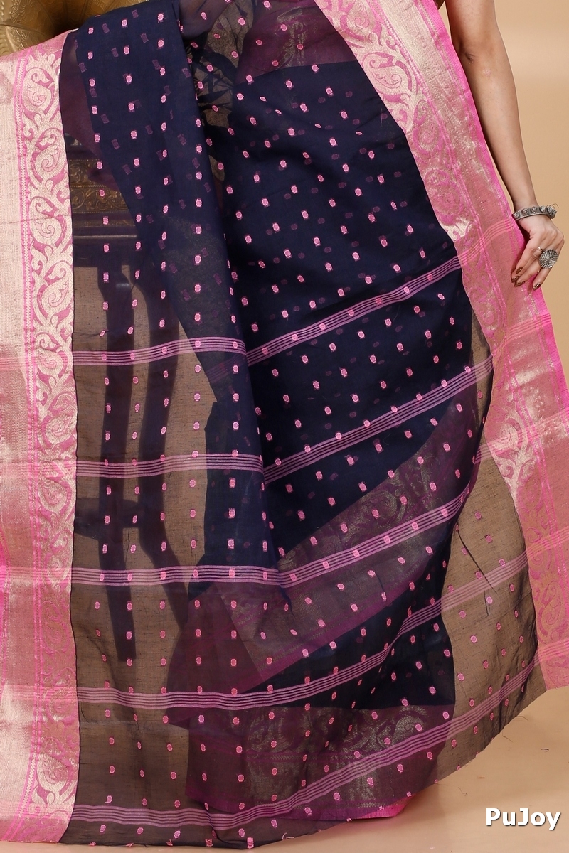 Night Blue Pure Cotton Sachi Tant Saree (1023)