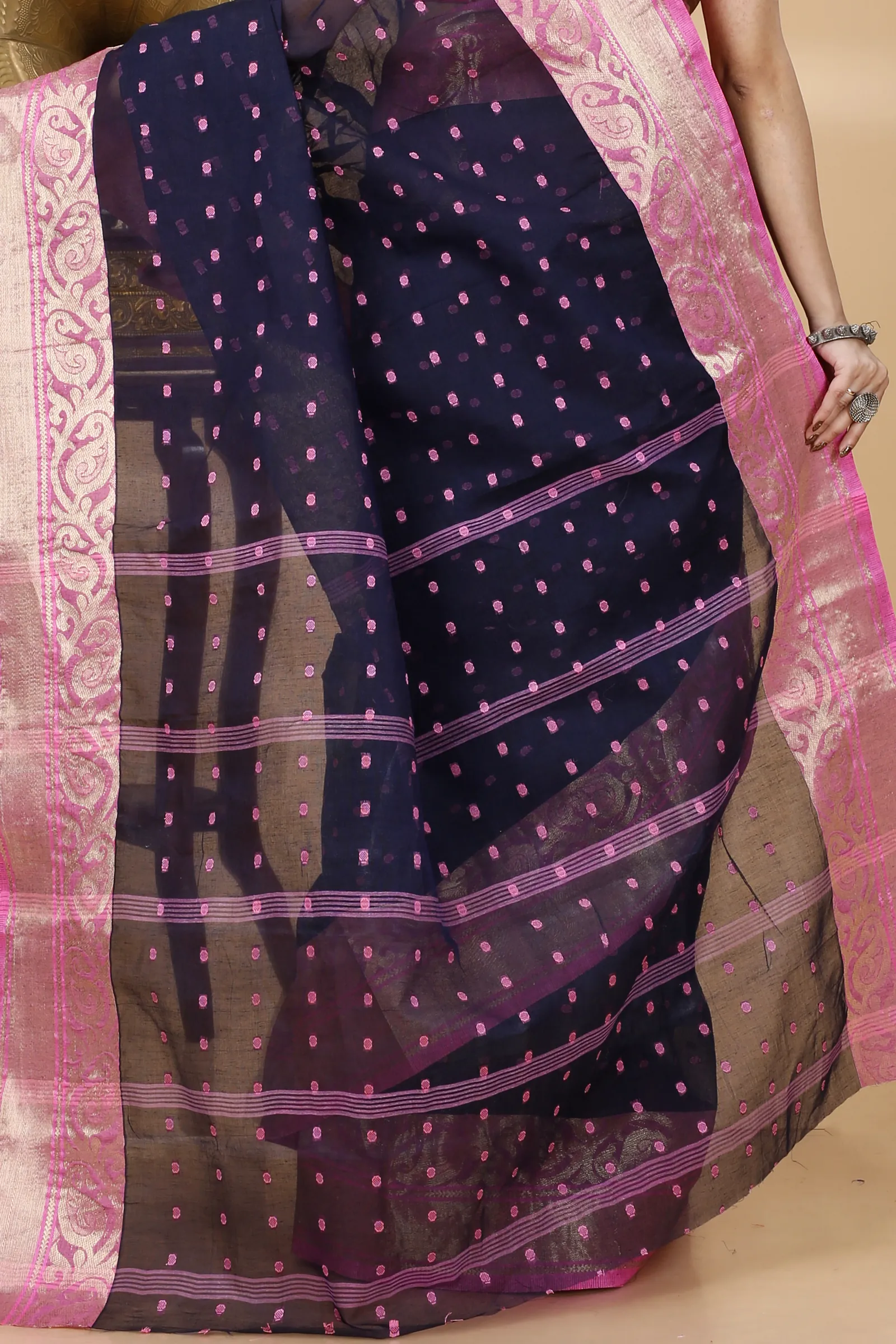 Night Blue Pure Cotton Sachi Tant Saree (1023)