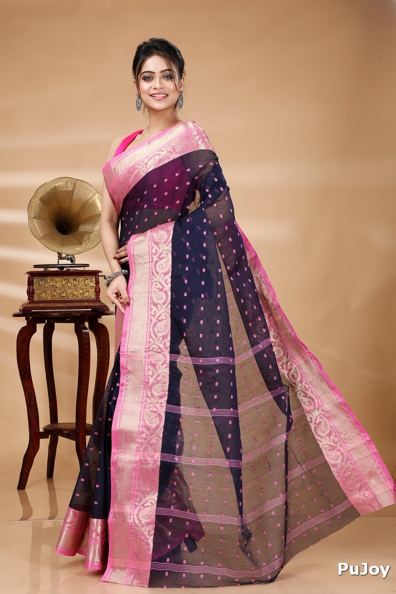 Night Blue Pure Cotton Sachi Tant Saree (1023)