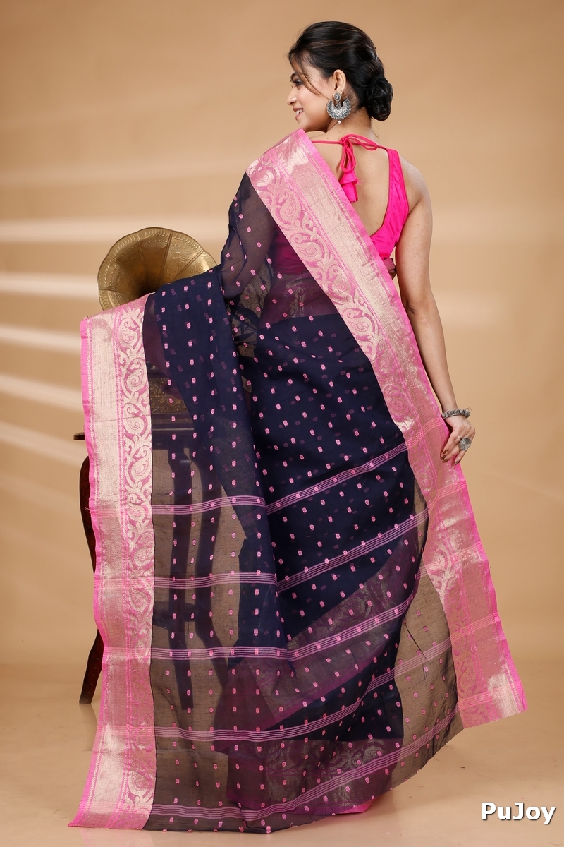Night Blue Pure Cotton Sachi Tant Saree (1023)