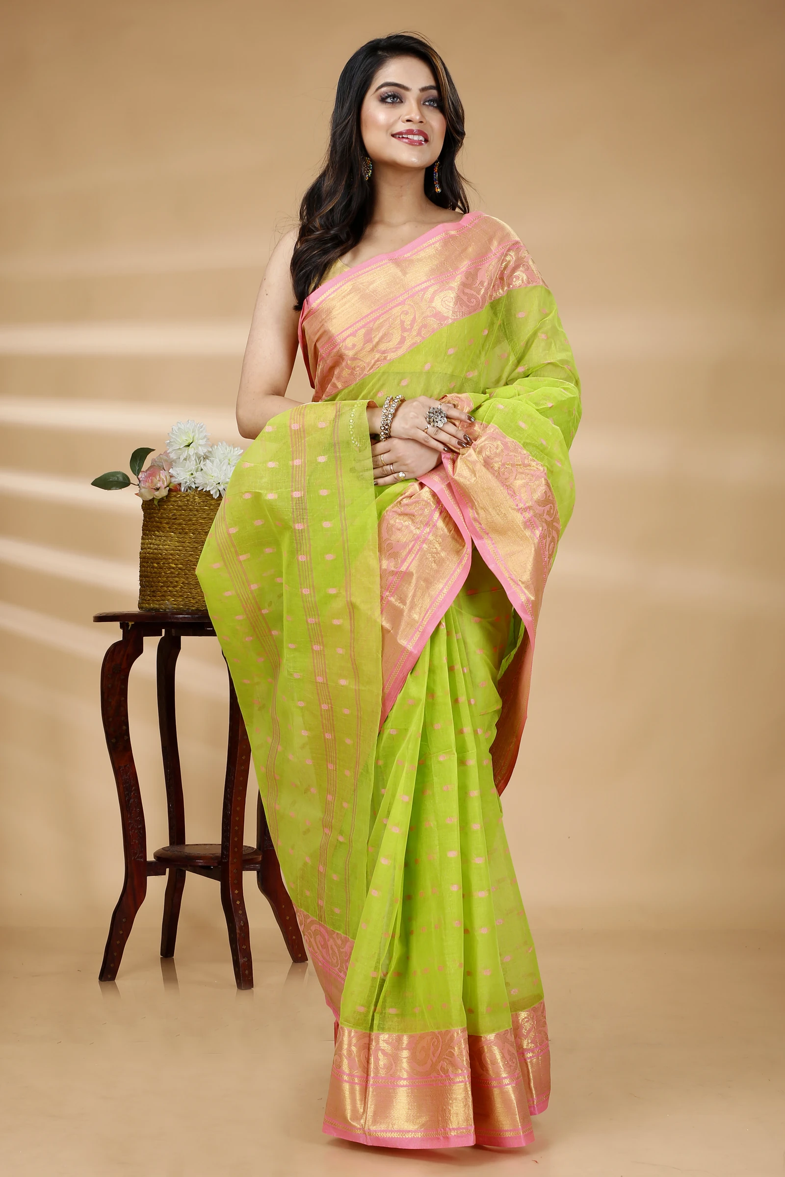 Green Pure Cotton Sachi Tant Saree (1024)