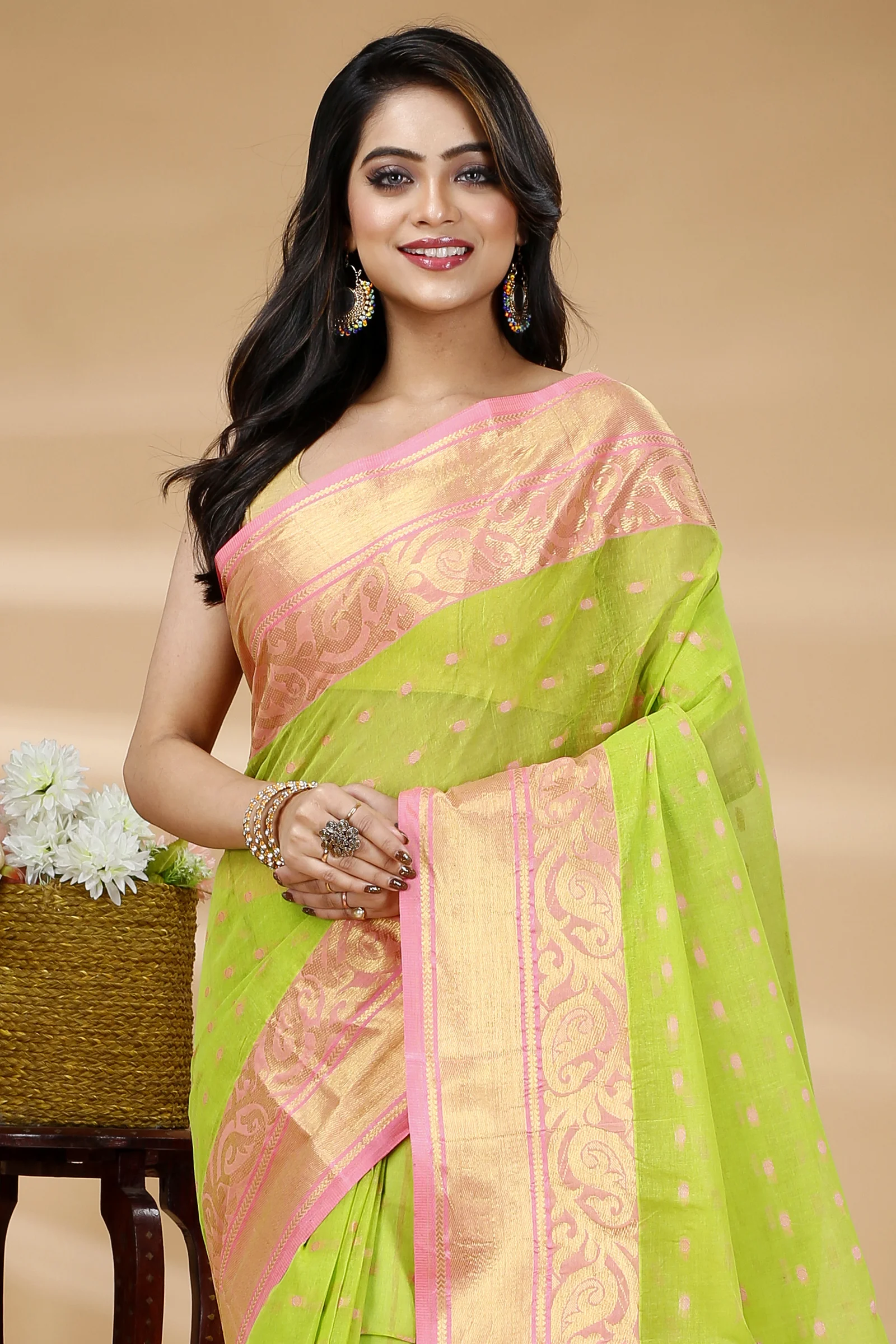 Green Pure Cotton Sachi Tant Saree (1024)