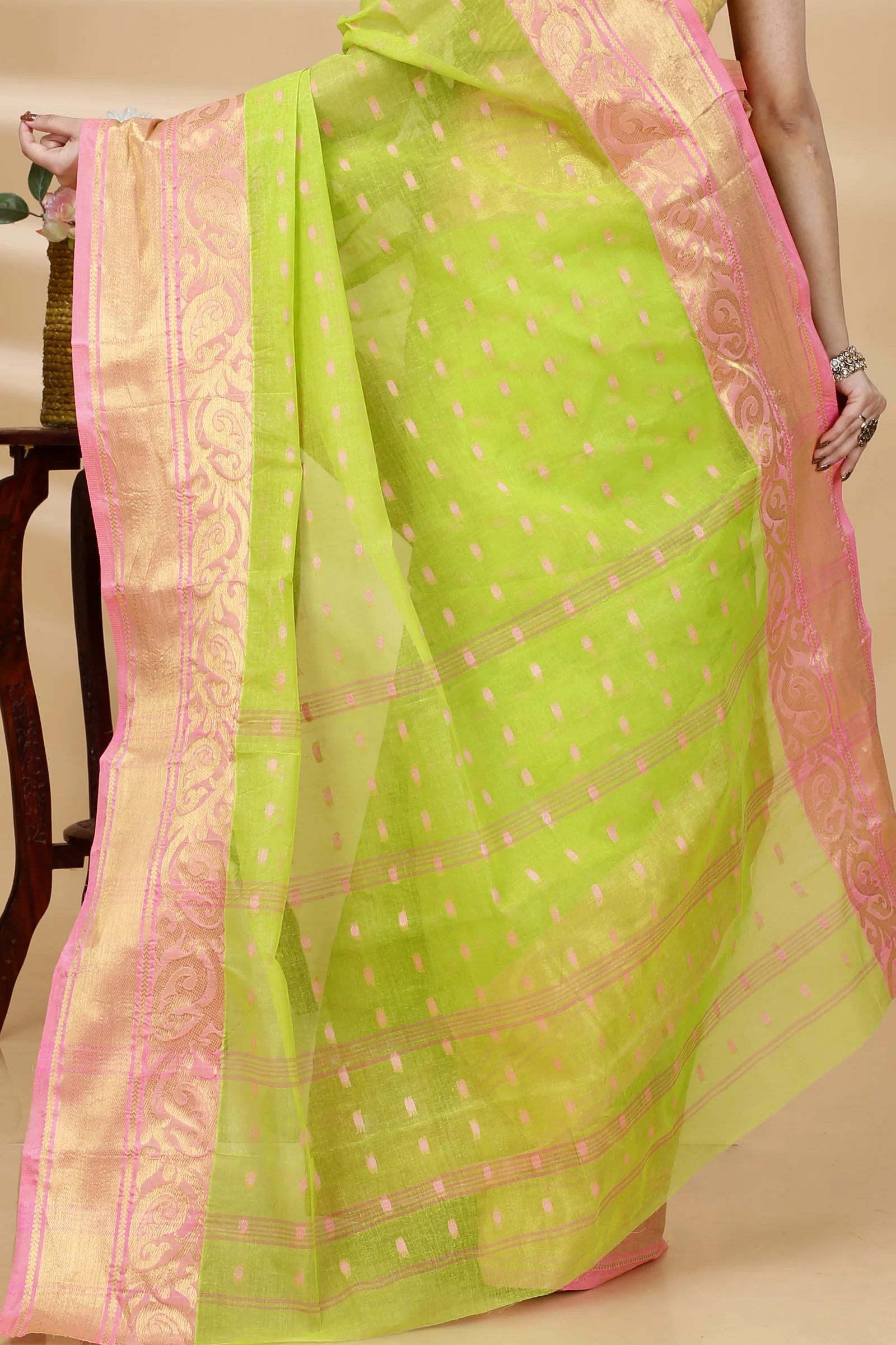 Green Pure Cotton Sachi Tant Saree (1024)