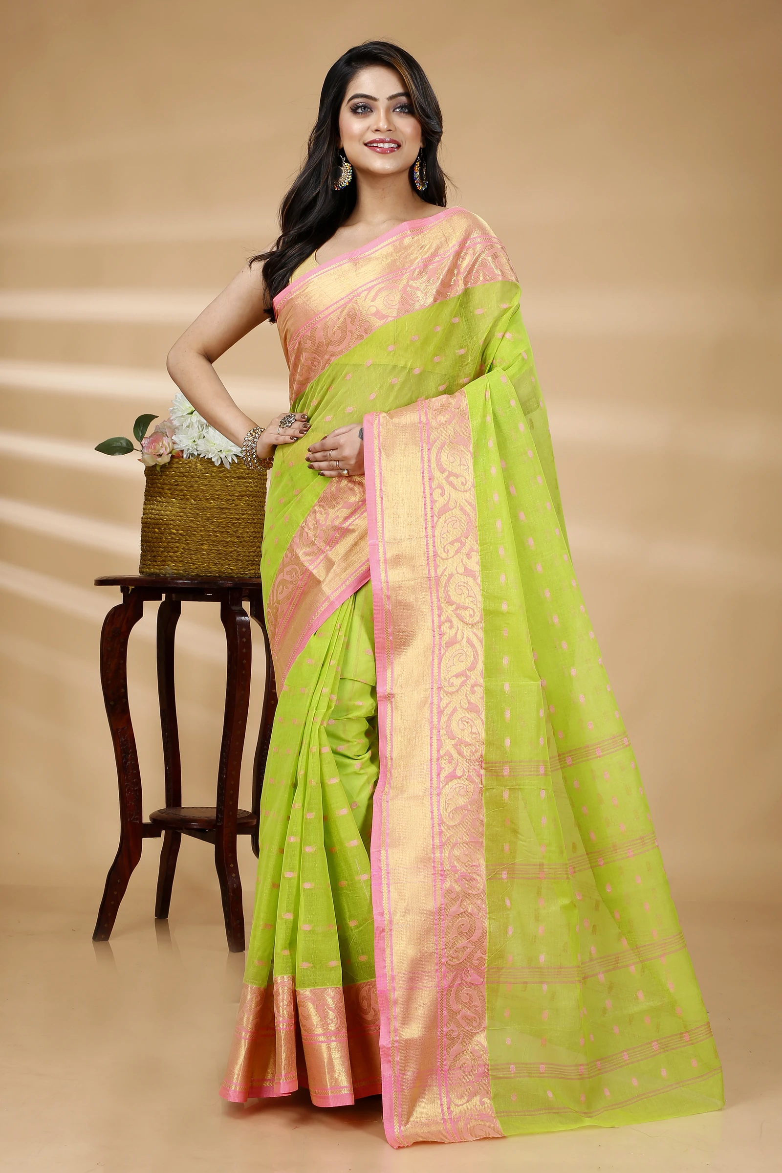 Green Pure Cotton Sachi Tant Saree (1024)