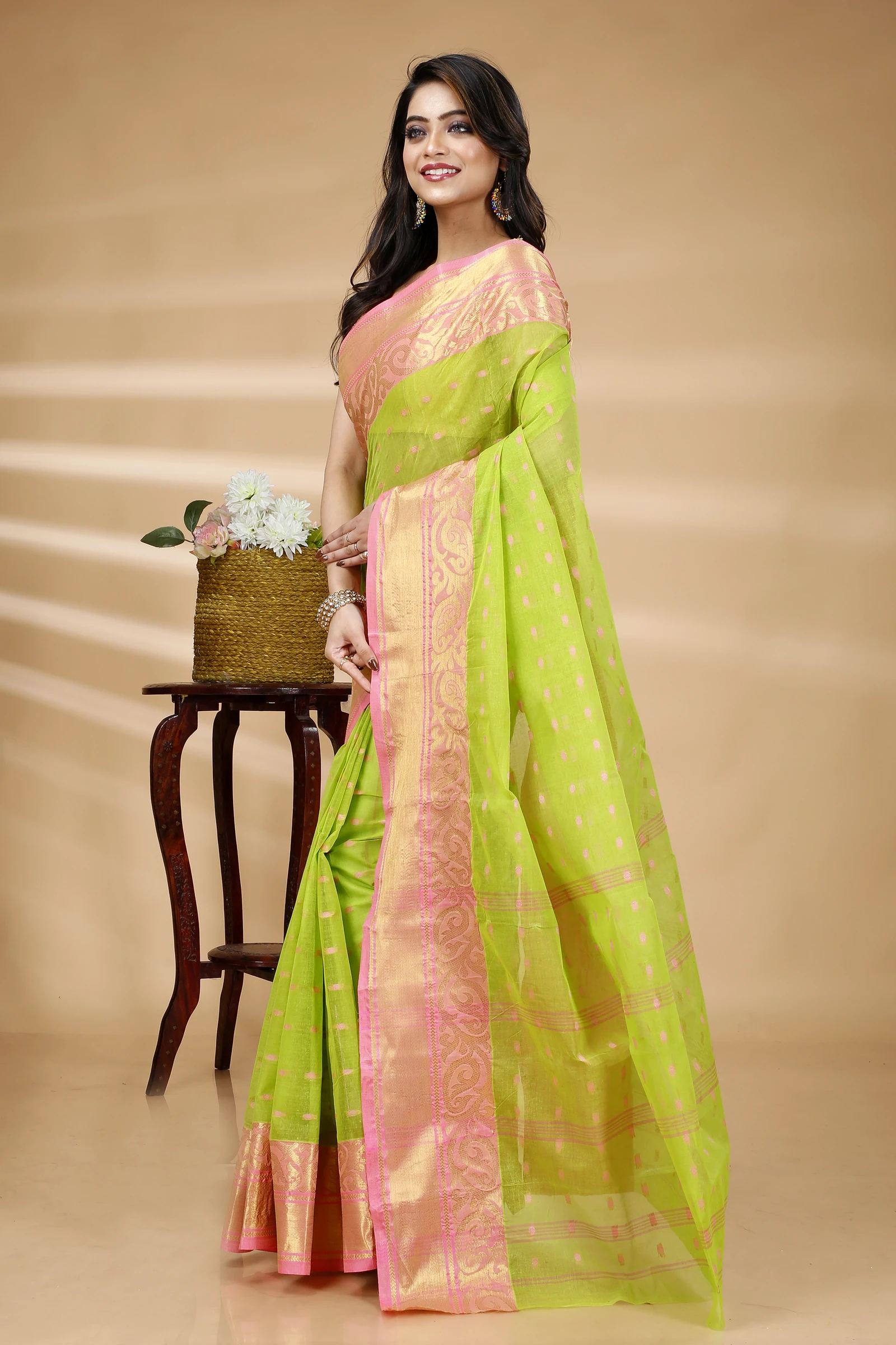 Green Pure Cotton Sachi Tant Saree (1024)