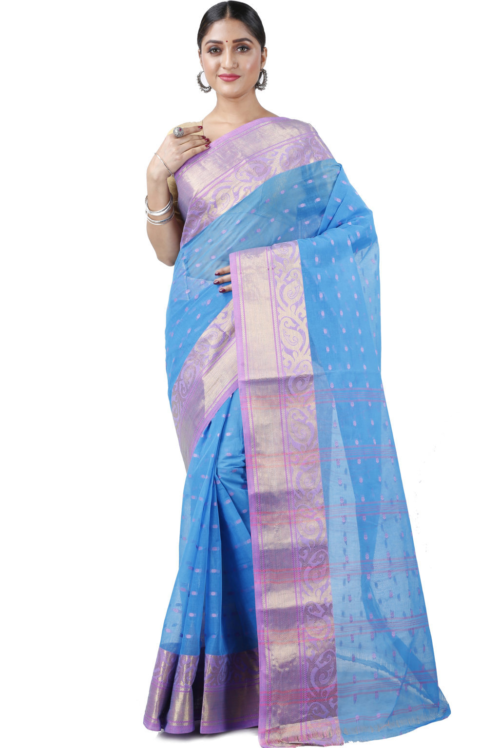 Sky Blue Pure Cotton Sachi Tant Saree (1025)