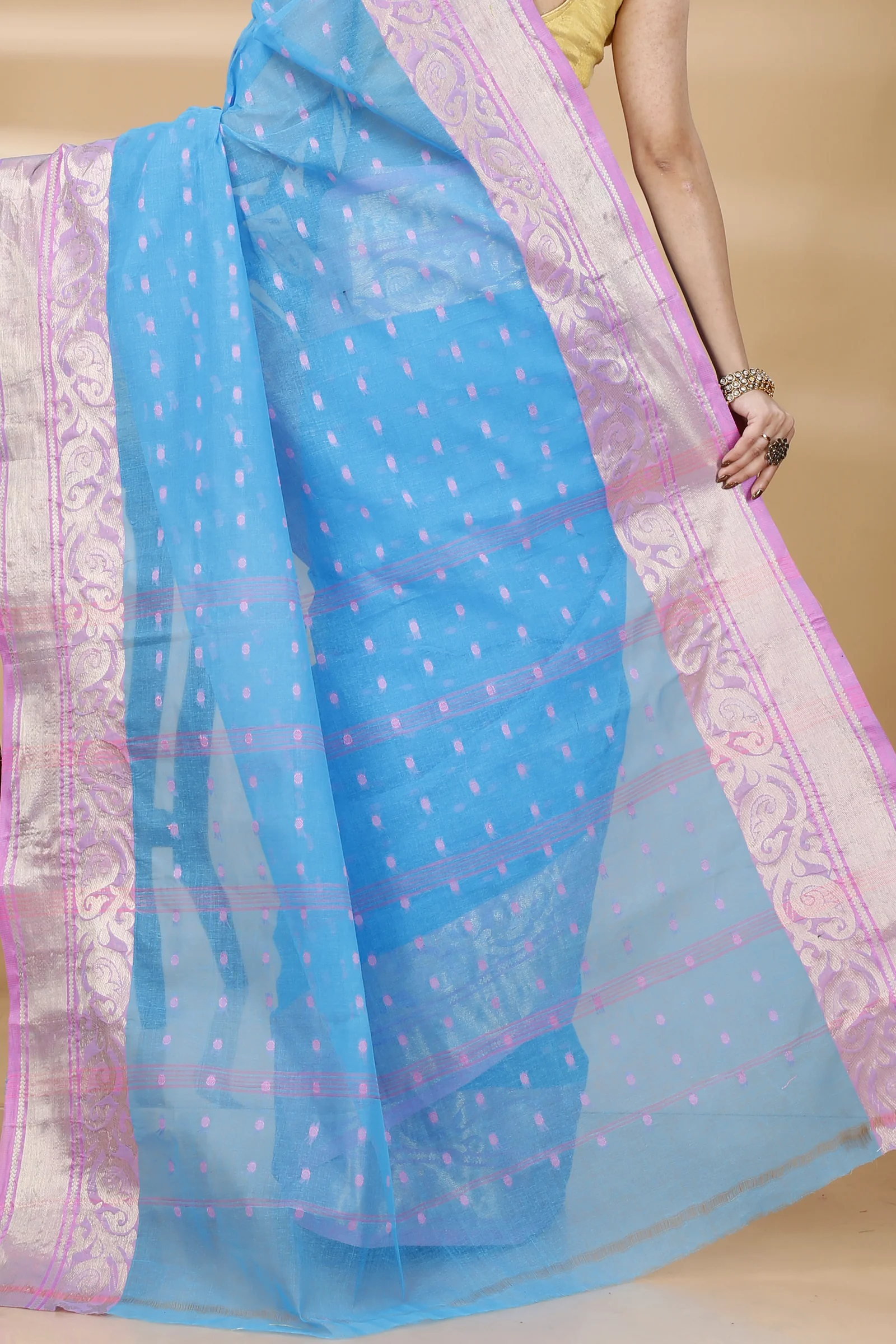Sky Blue Pure Cotton Sachi Tant Saree (1025)