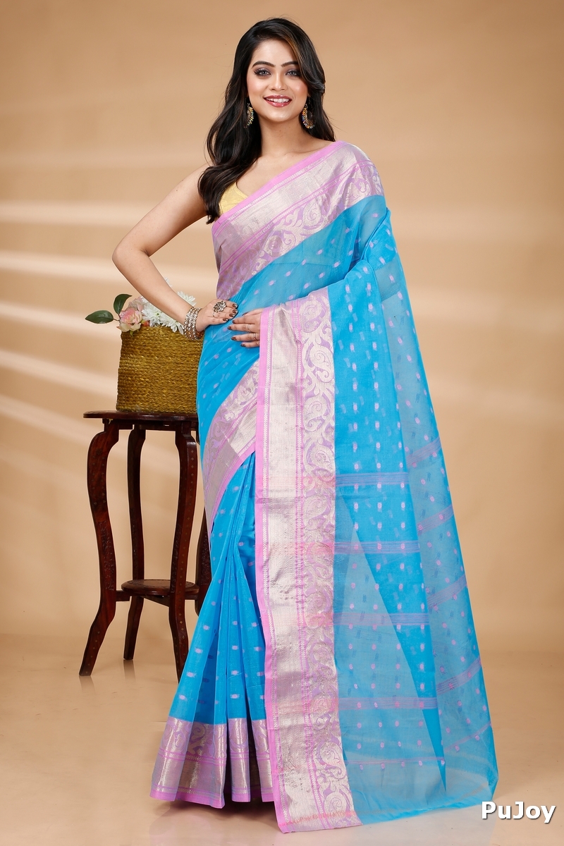 Sky Blue Pure Cotton Sachi Tant Saree (1025)
