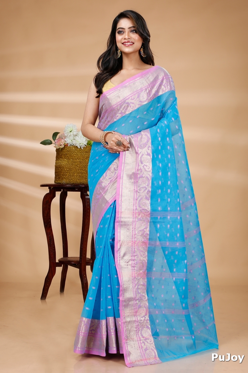 Sky Blue Pure Cotton Sachi Tant Saree (1025)