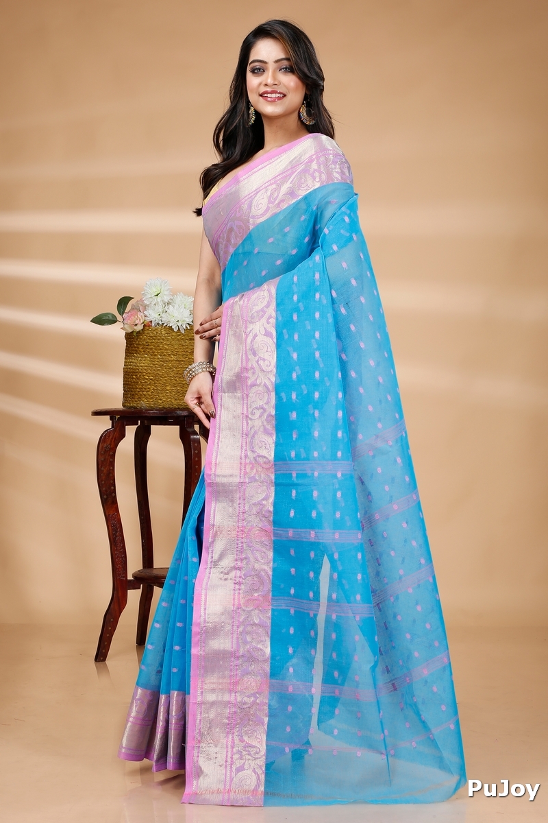 Sky Blue Pure Cotton Sachi Tant Saree (1025)