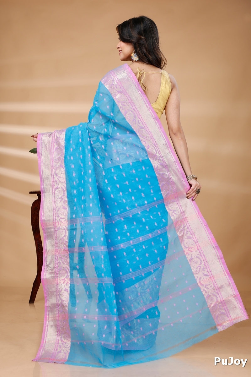 Sky Blue Pure Cotton Sachi Tant Saree (1025)