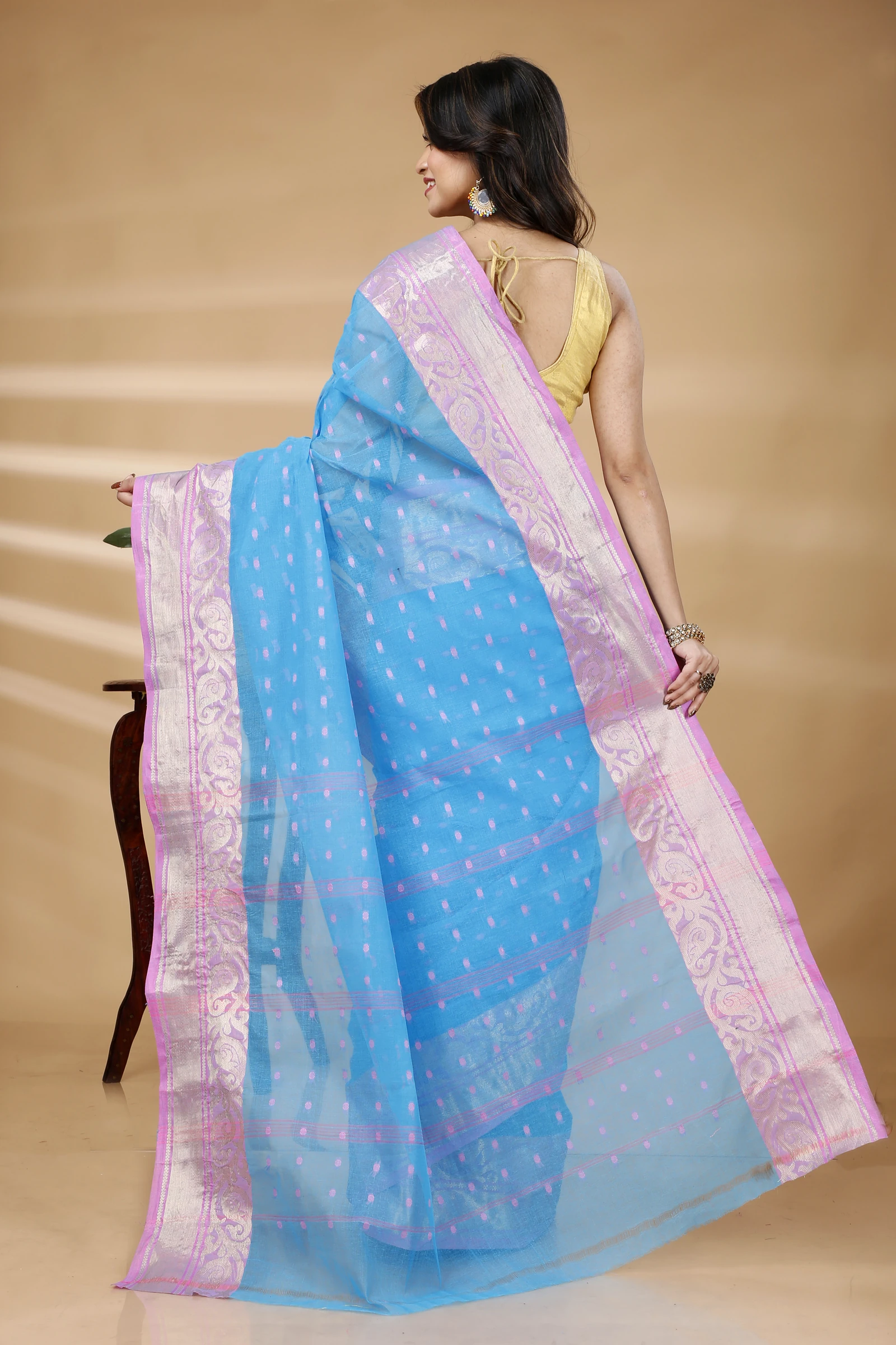 Sky Blue Pure Cotton Sachi Tant Saree (1025)