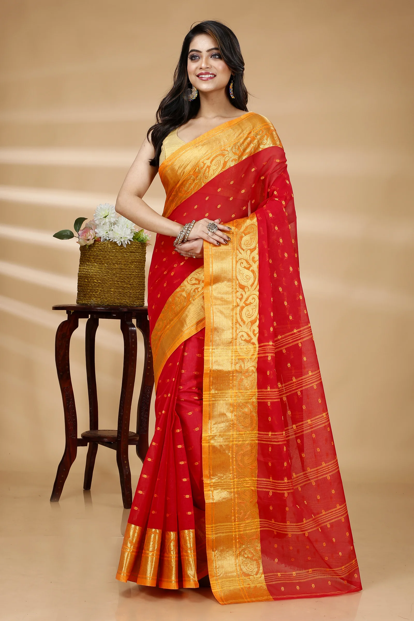 Red Pure Cotton Sachi Tant Saree (1026)