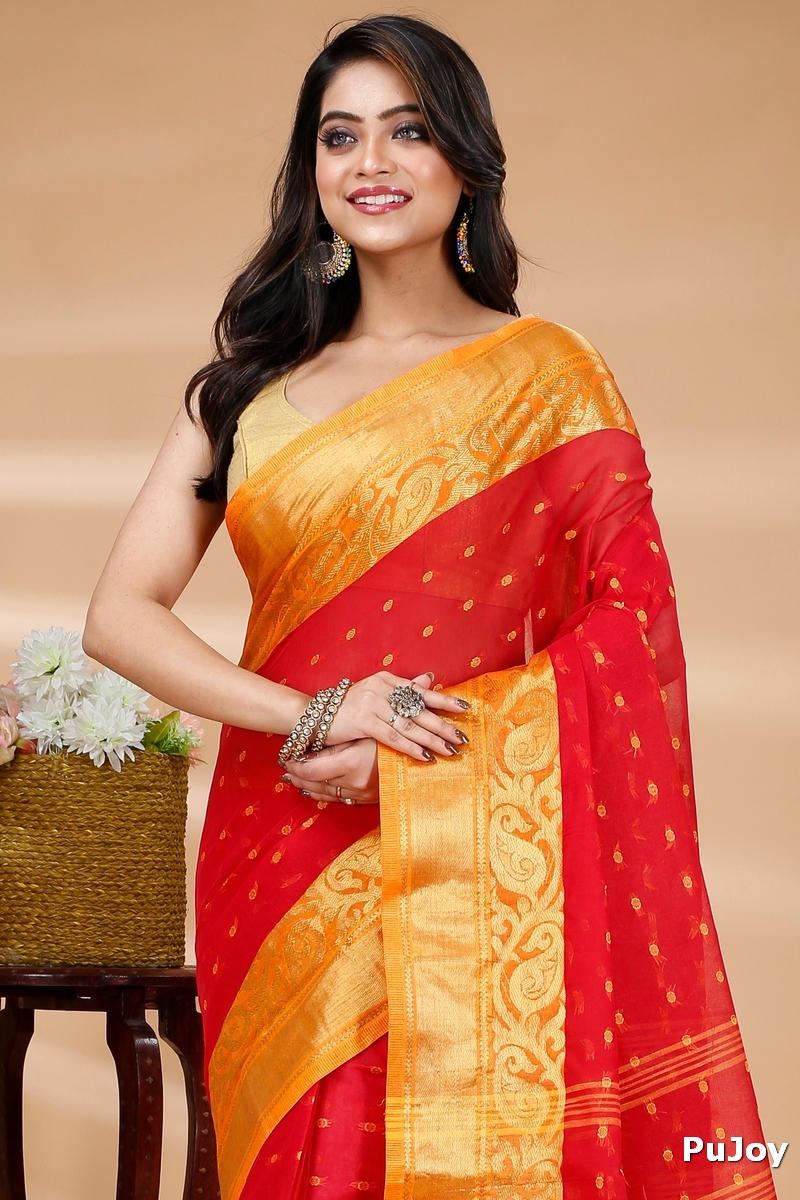 Red Pure Cotton Sachi Tant Saree (1026)
