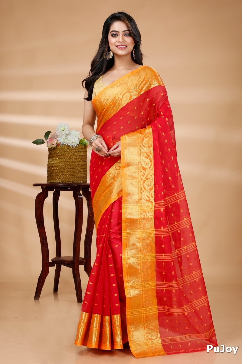 Red Pure Cotton Sachi Tant Saree (1026)