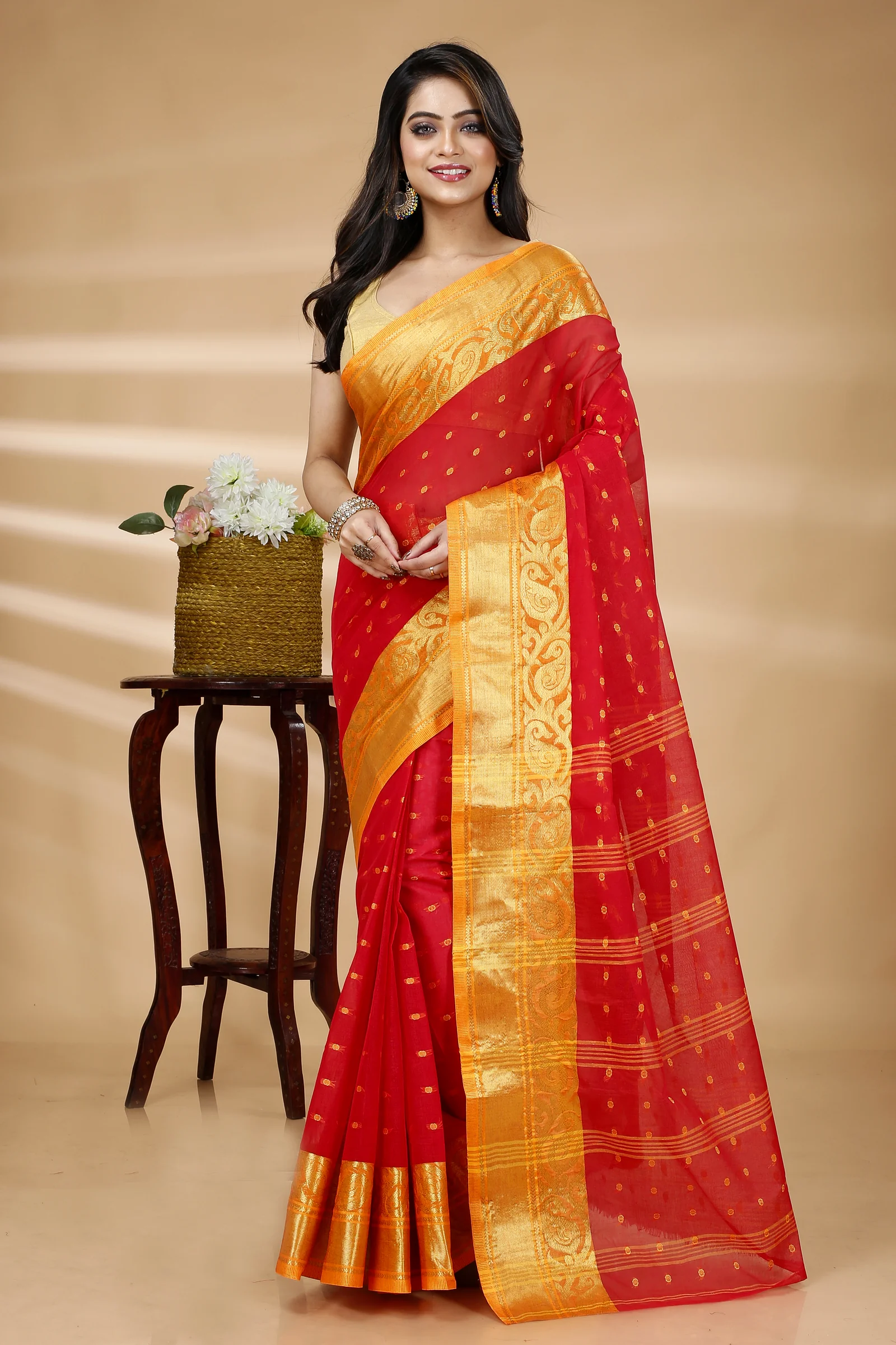 Red Pure Cotton Sachi Tant Saree (1026)