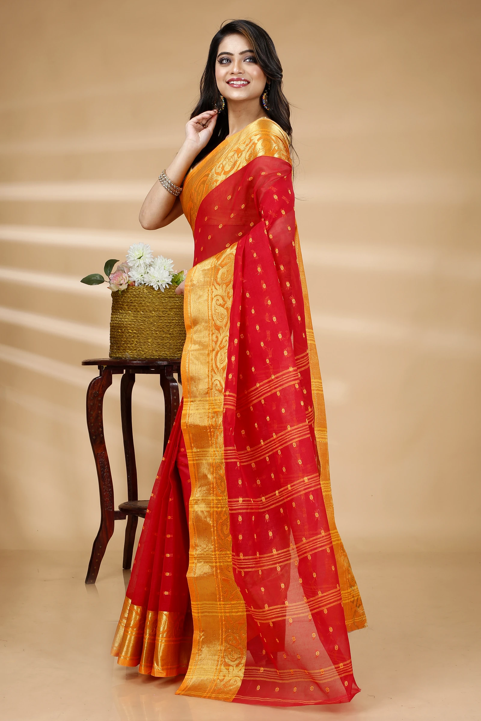 Red Pure Cotton Sachi Tant Saree (1026)