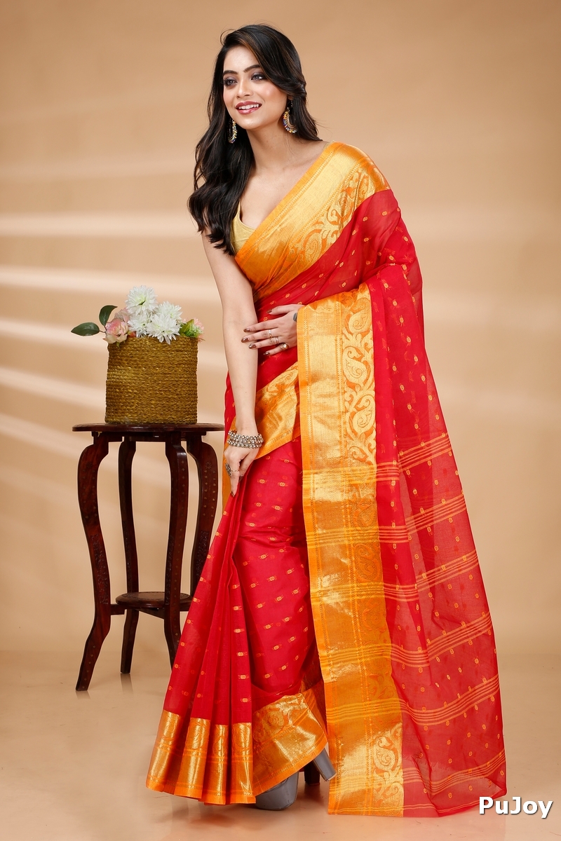 Red Pure Cotton Sachi Tant Saree (1026)