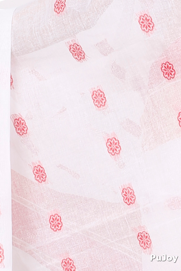 White Red Pure Cotton Sadasob Tant Saree (1027)