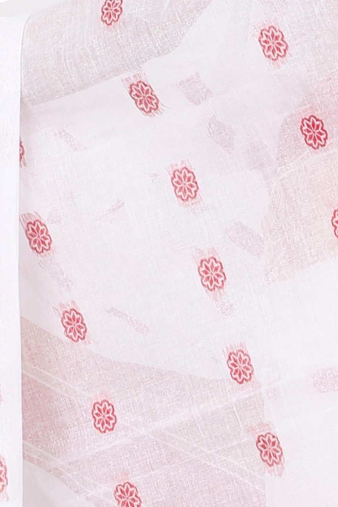 White Red Pure Cotton Sadasob Tant Saree (1027)
