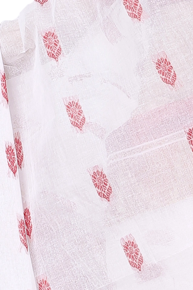 White Red Pure Cotton Sadasob Tant Saree (1028)