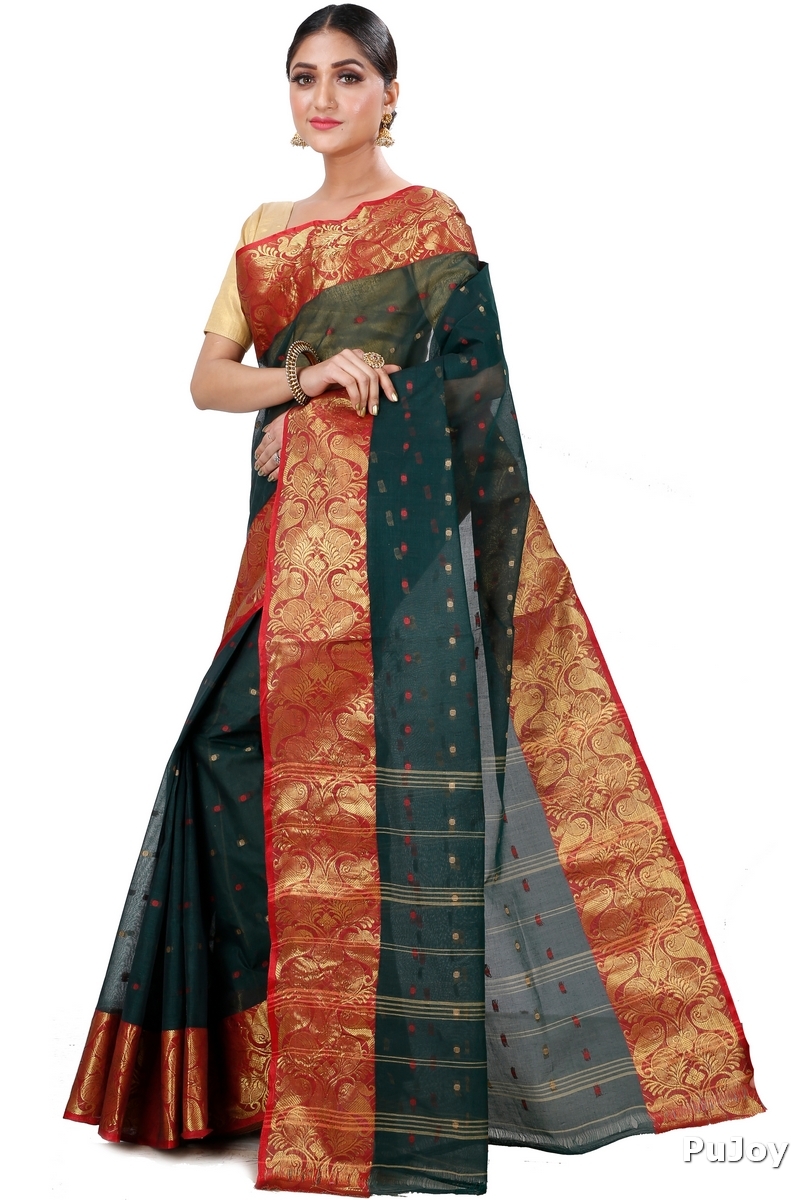 Dark Green Pure Cotton Saloni Tant Saree (1031)