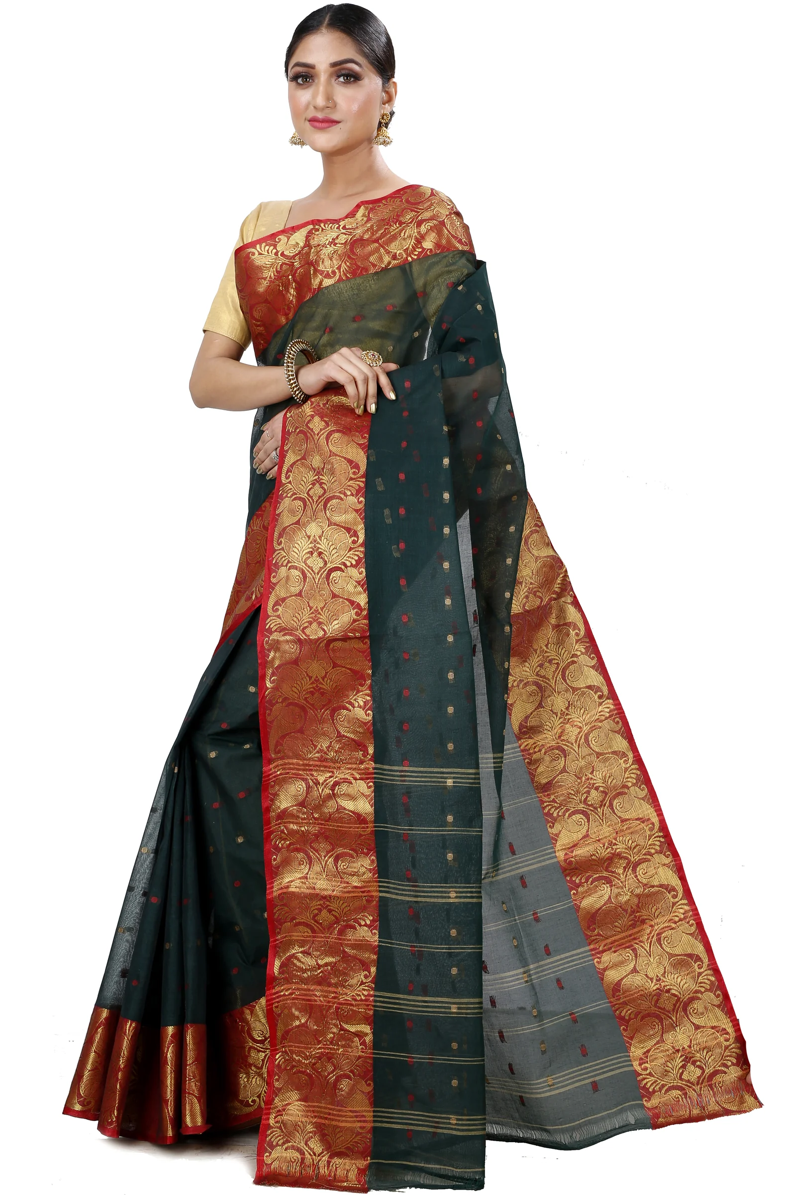 Dark Green Pure Cotton Saloni Tant Saree (1031)