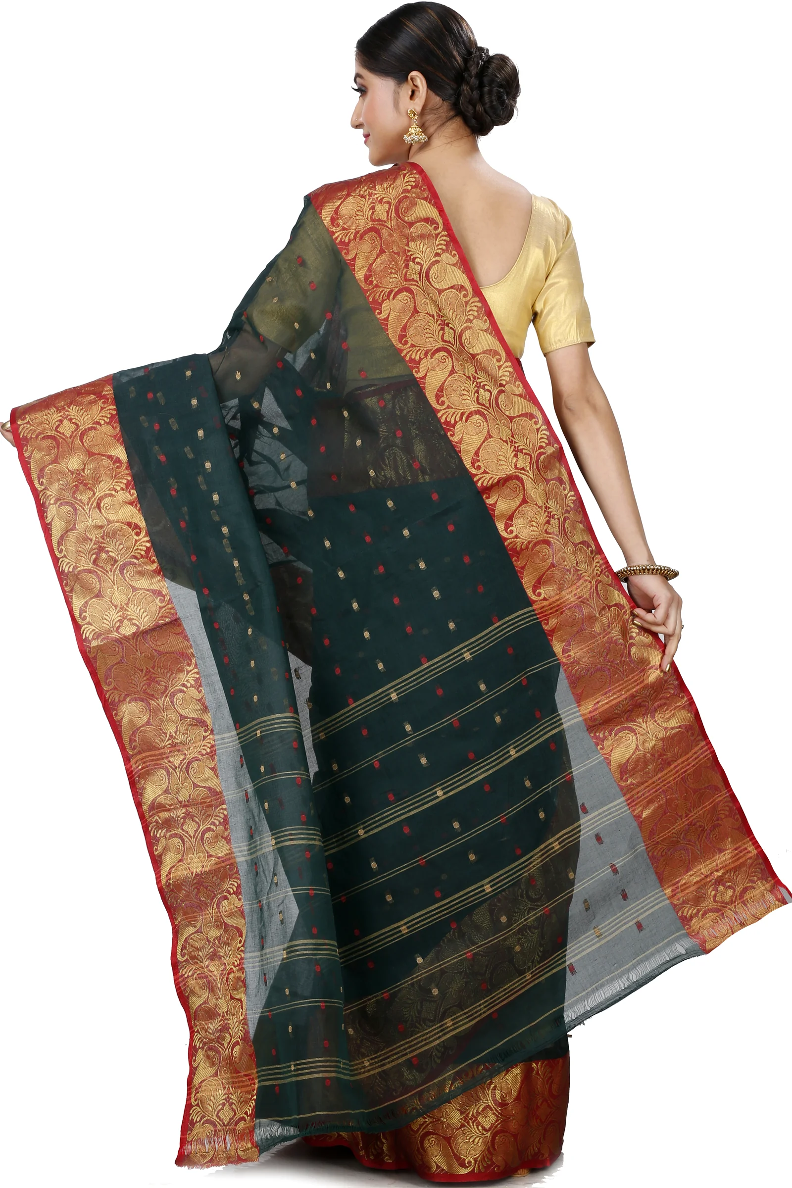 Dark Green Pure Cotton Saloni Tant Saree (1031)