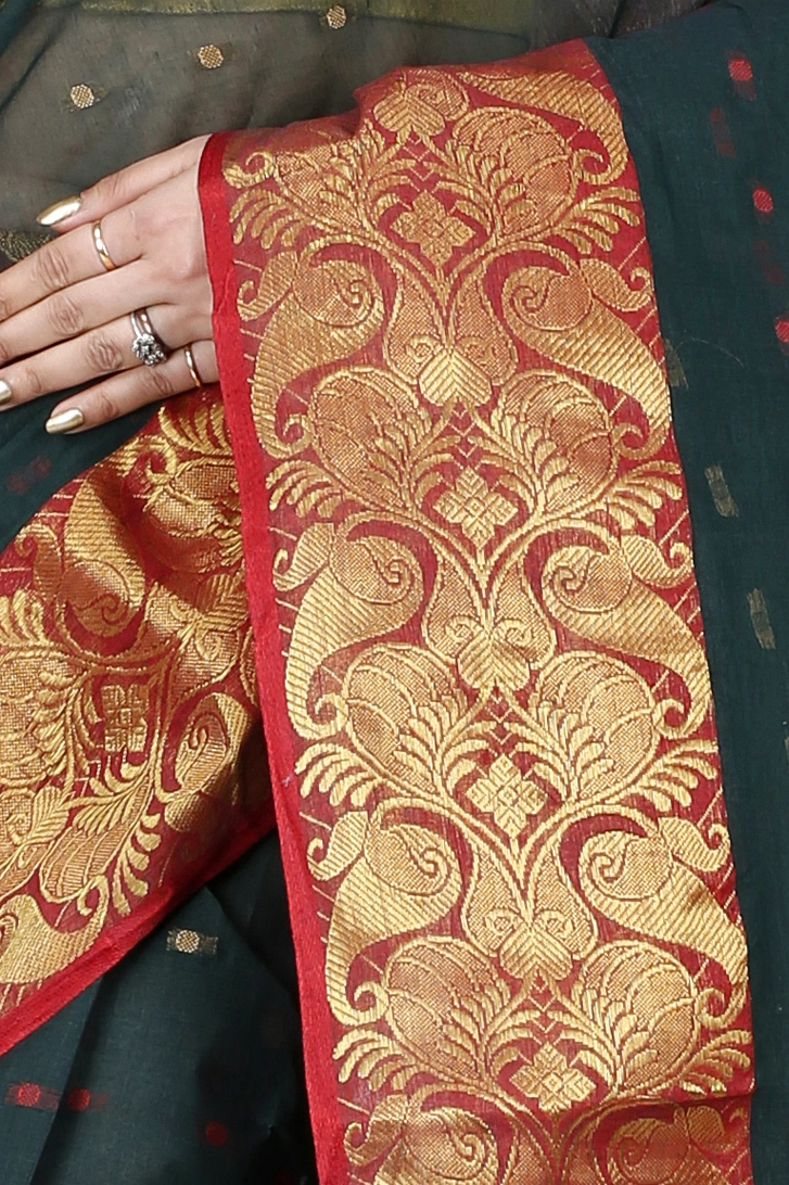 Dark Green Pure Cotton Saloni Tant Saree (1031)