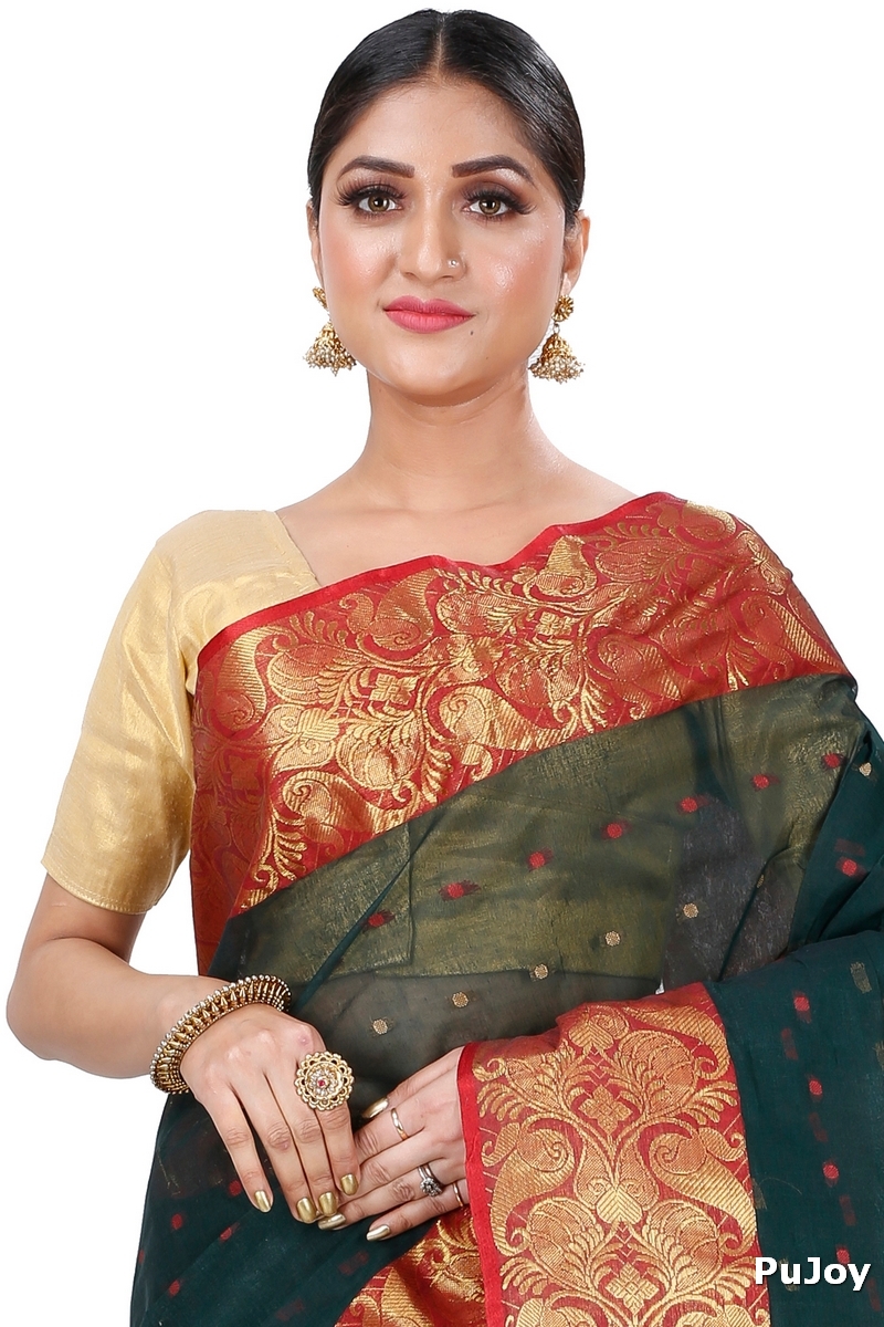 Dark Green Pure Cotton Saloni Tant Saree (1031)
