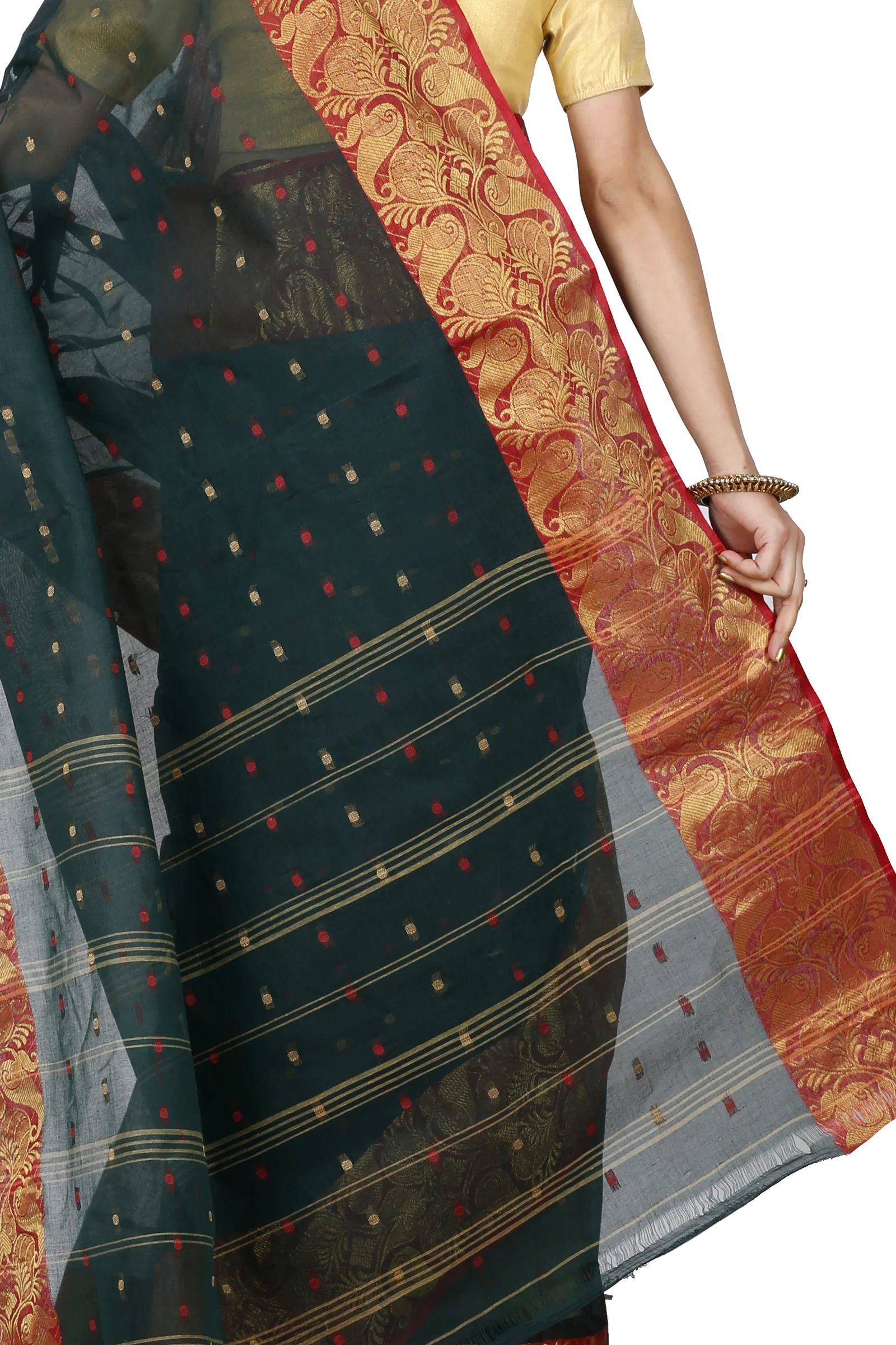 Dark Green Pure Cotton Saloni Tant Saree (1031)