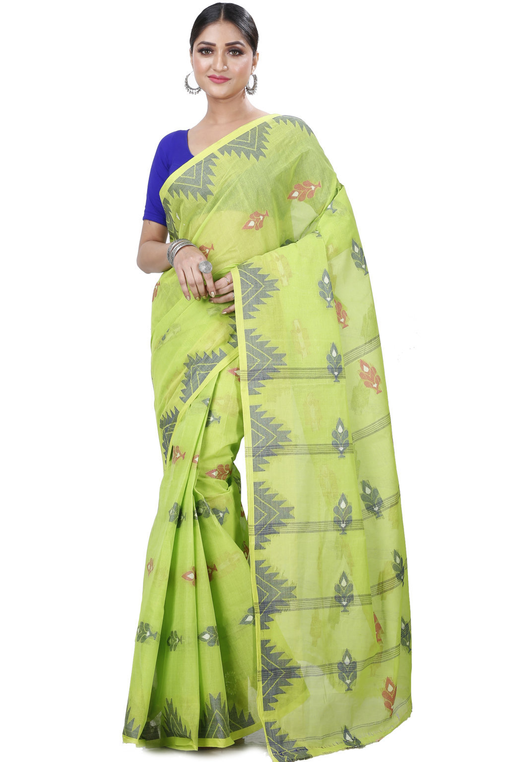 Olive Green Pure Cotton Sidra Tant Saree (1032)