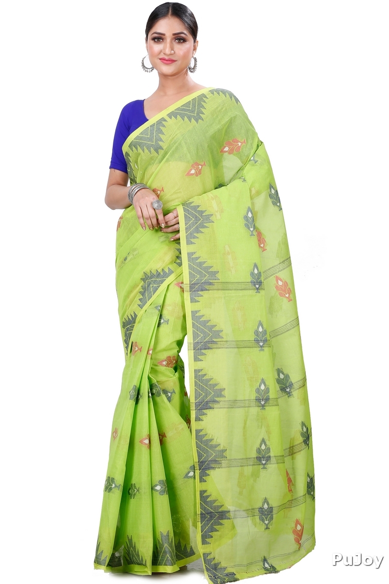 Olive Green Pure Cotton Sidra Tant Saree (1032)