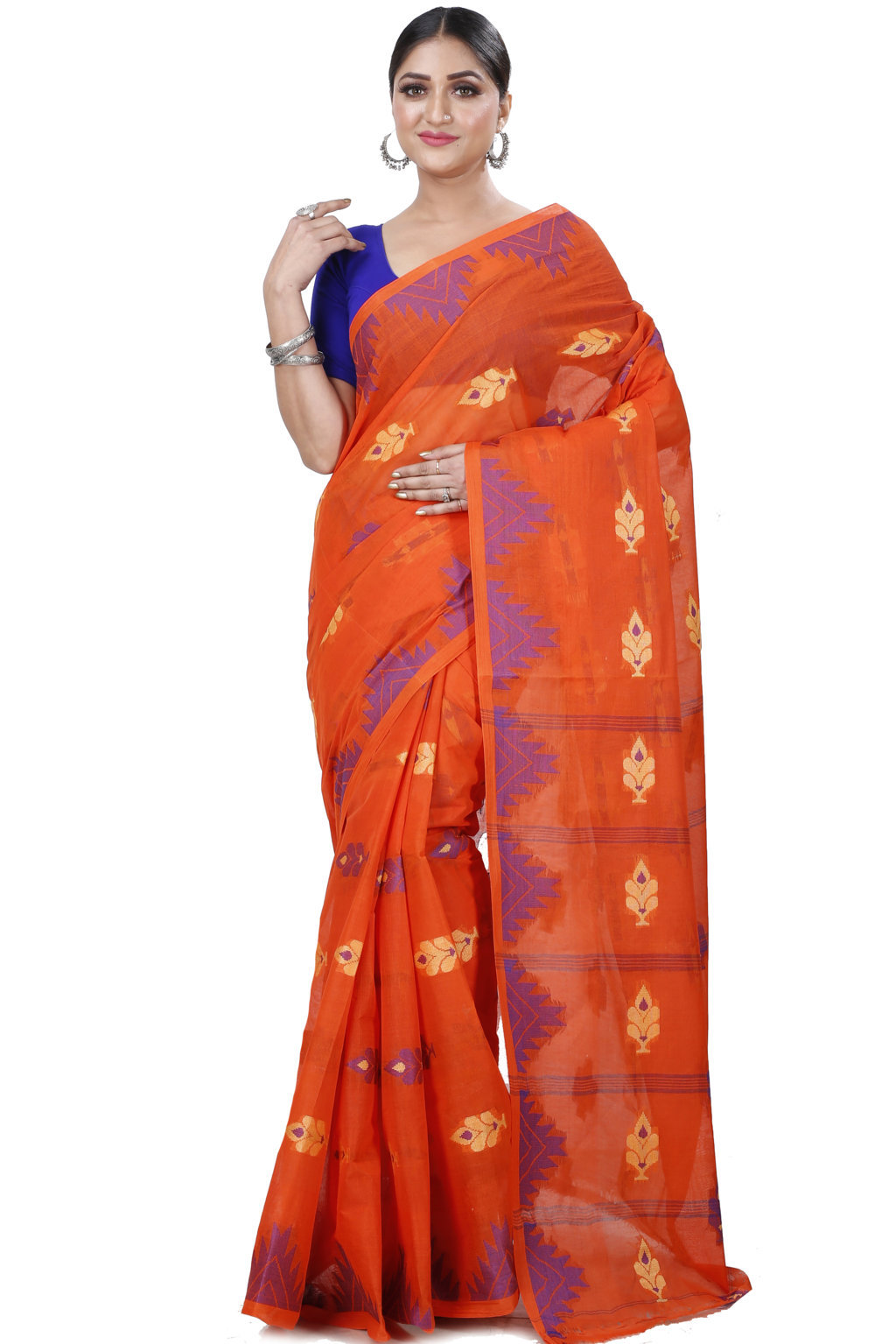 Orange Pure Cotton Sidra Tant Saree (1033)
