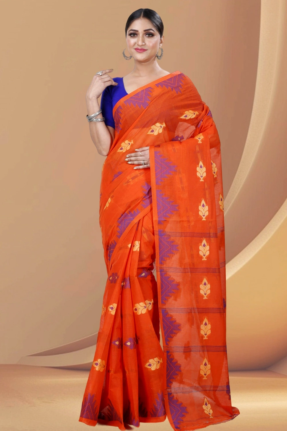 Orange Pure Cotton Sidra Tant Saree (1033)