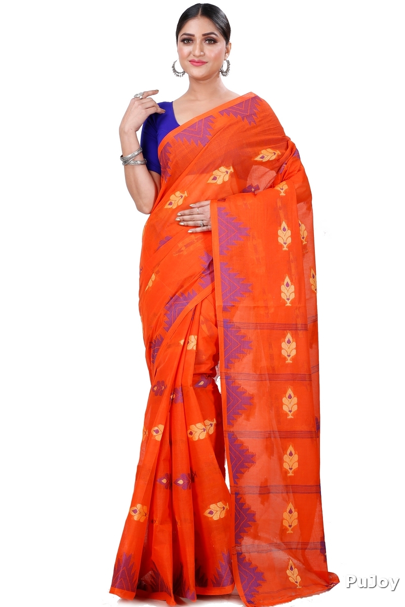 Orange Pure Cotton Sidra Tant Saree (1033)