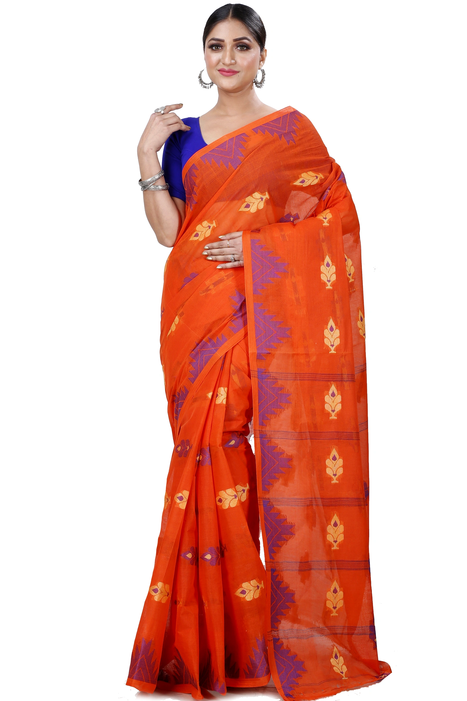 Orange Pure Cotton Sidra Tant Saree (1033)