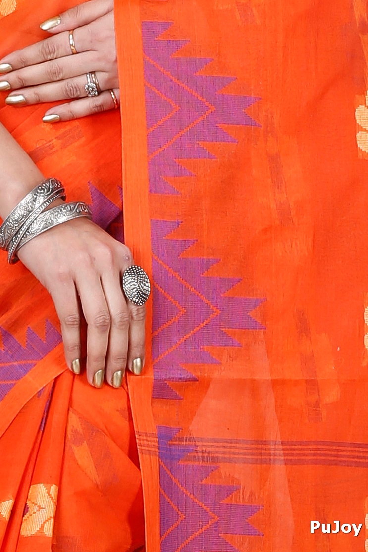 Orange Pure Cotton Sidra Tant Saree (1033)