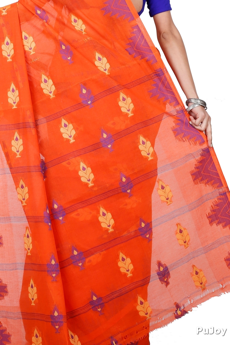 Orange Pure Cotton Sidra Tant Saree (1033)