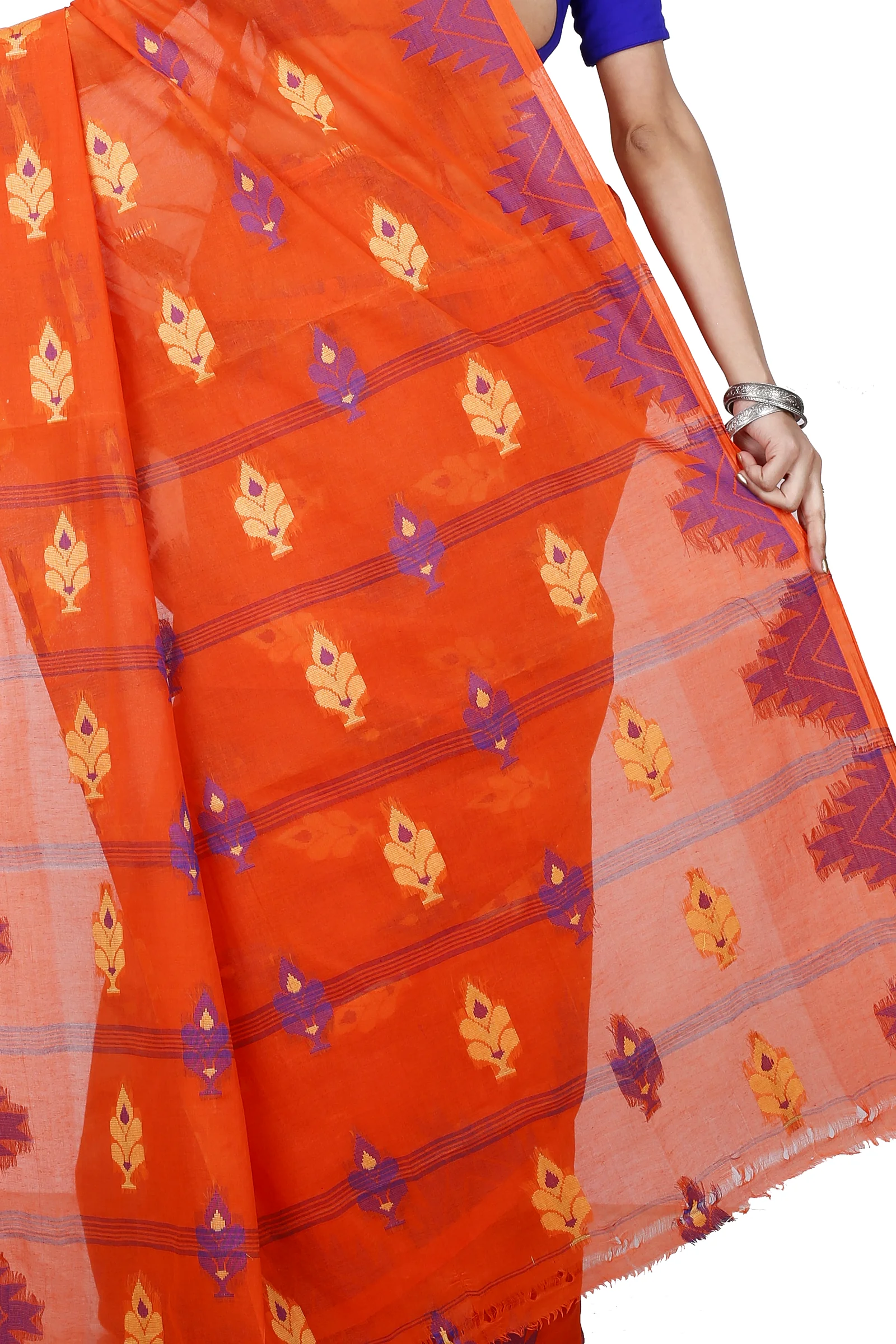 Orange Pure Cotton Sidra Tant Saree (1033)