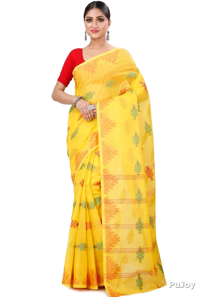 Yellow Pure Cotton Sidra Tant Saree (1034)