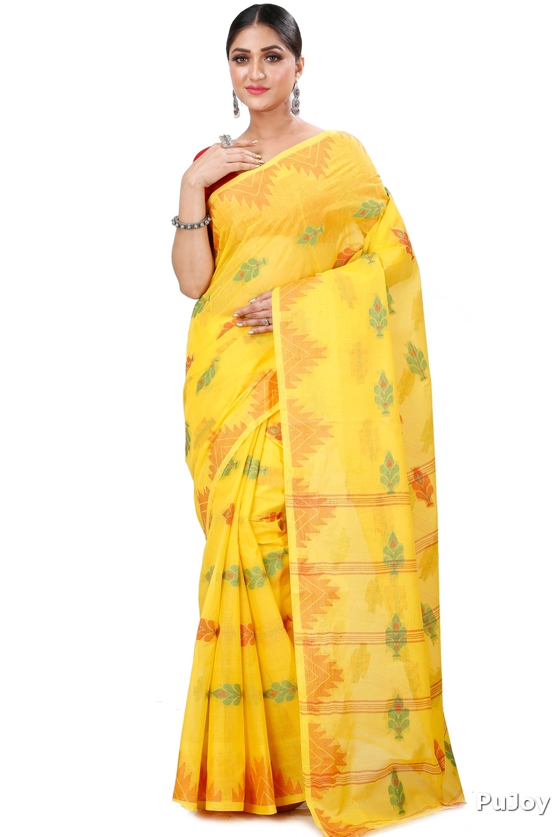 Yellow Pure Cotton Sidra Tant Saree (1034)