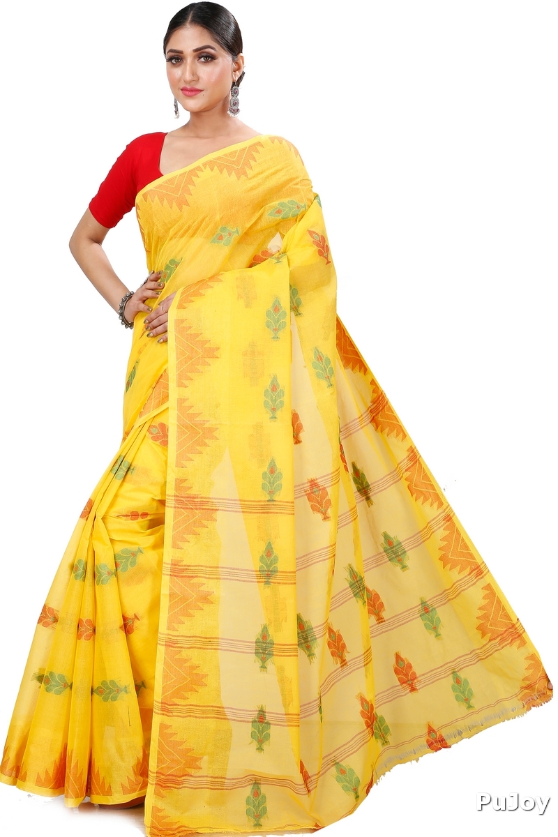 Yellow Pure Cotton Sidra Tant Saree (1034)