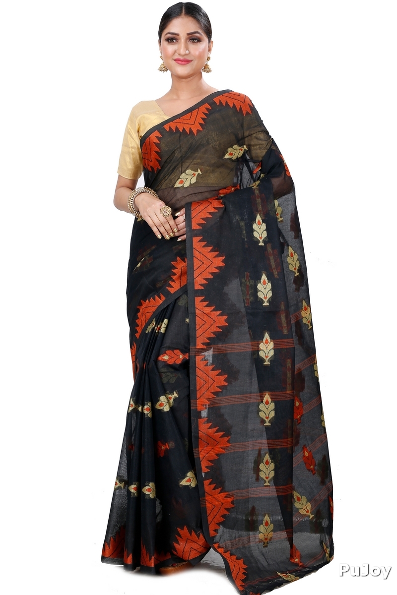 Black Pure Cotton Sidra Tant Saree (1035)