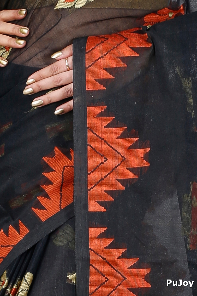Black Pure Cotton Sidra Tant Saree (1035)
