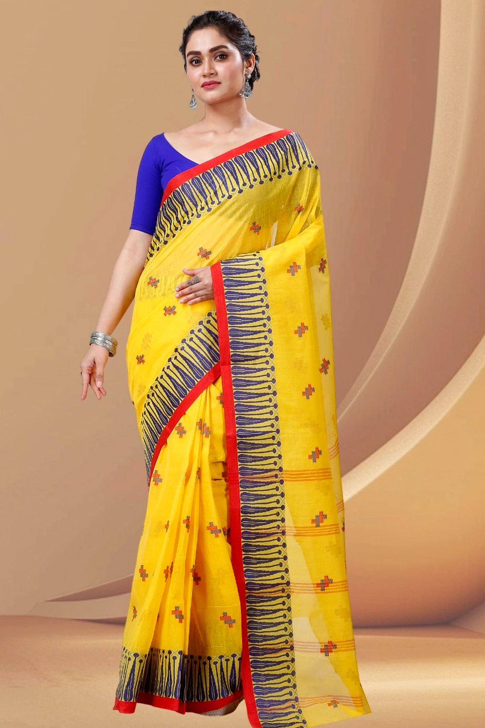 Yellow Pure Cotton Simar Tant Saree (1036)