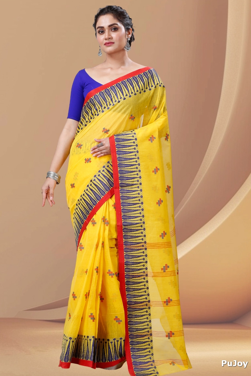 Yellow Pure Cotton Simar Tant Saree (1036)