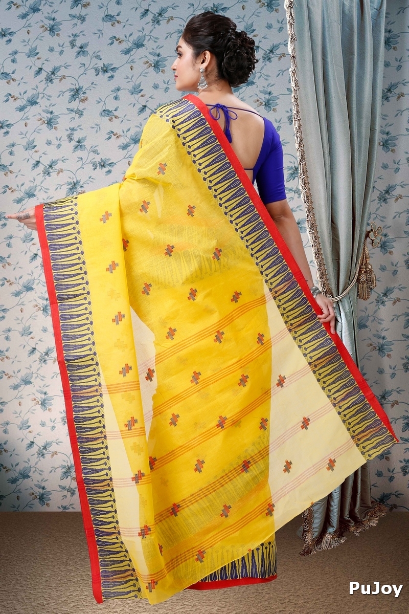Yellow Pure Cotton Simar Tant Saree (1036)