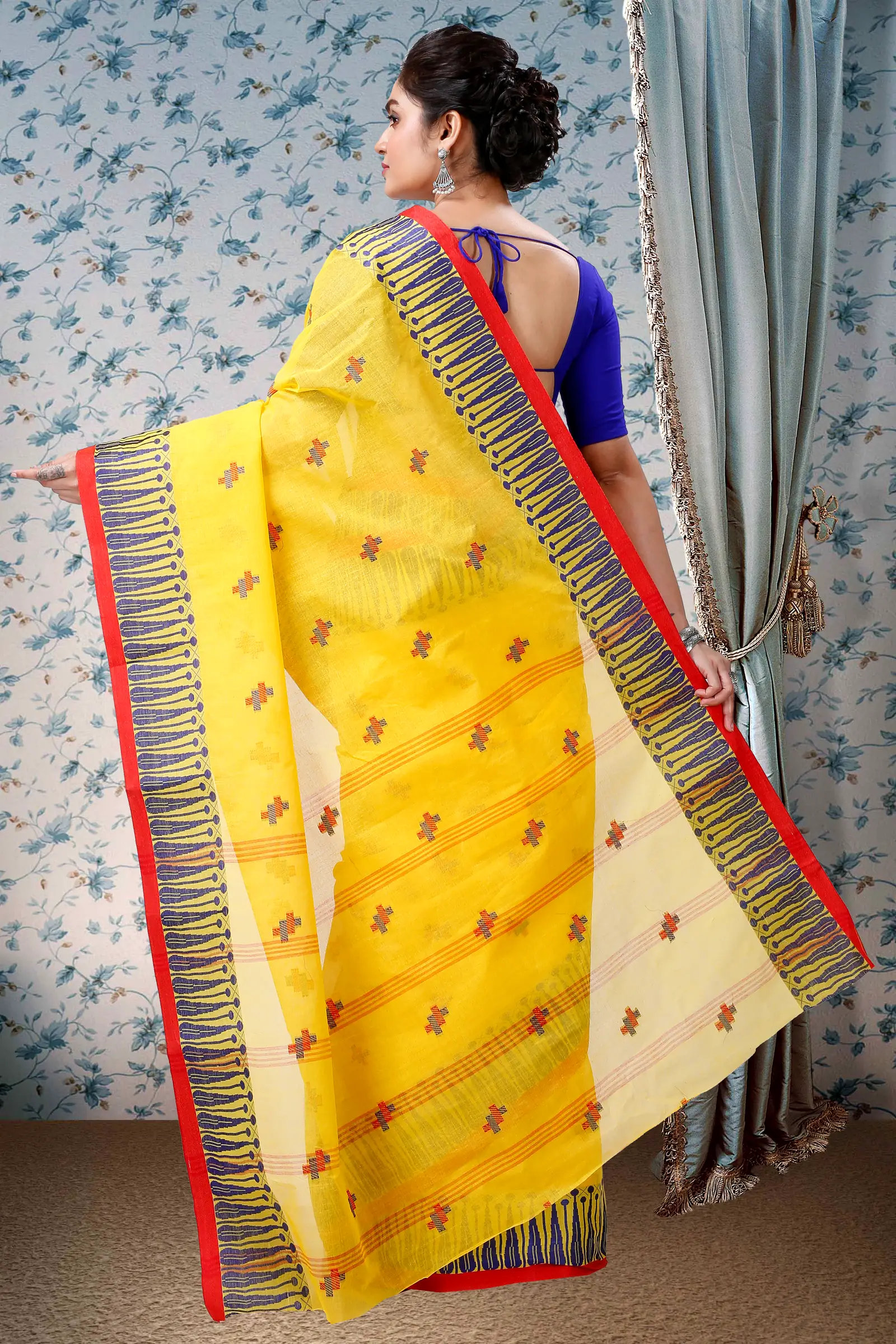 Yellow Pure Cotton Simar Tant Saree (1036)